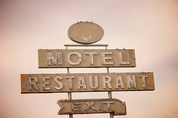 istock Vintage Motel and Restaurant With Exit Sign, Retro, Americana 182728241