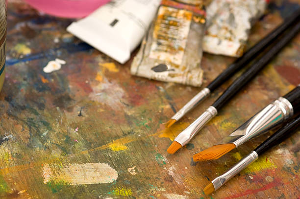 istock Macro View of Palette at a Painting Class 182728624