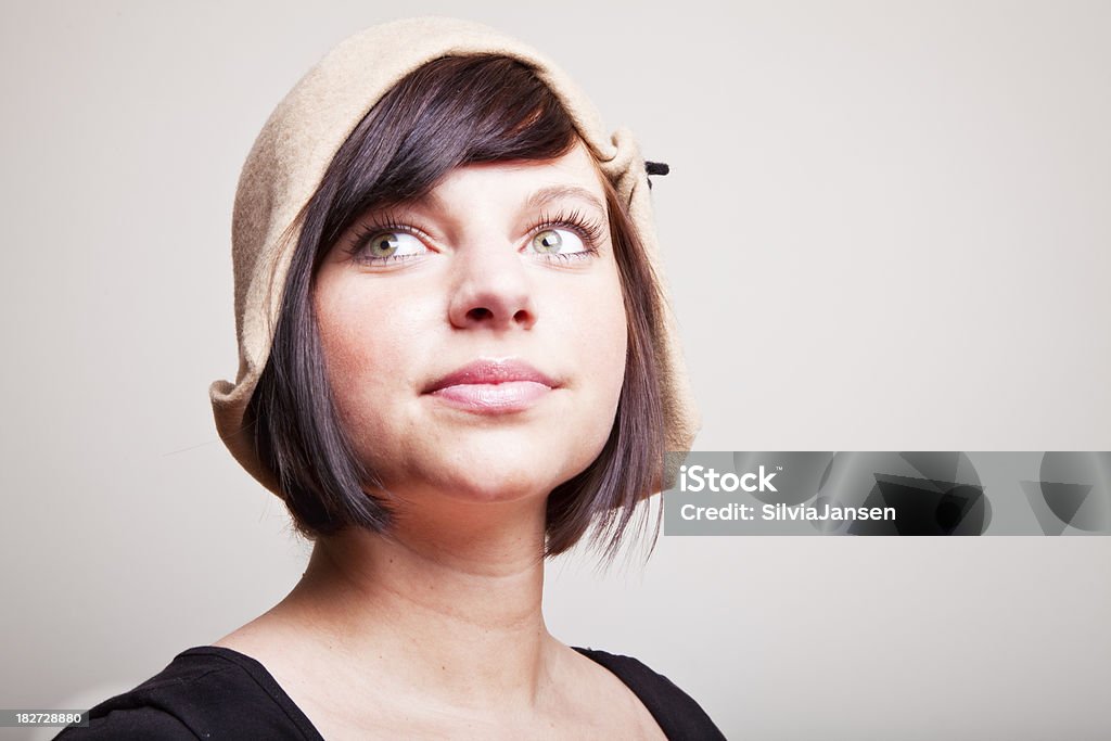 young woman with retro hat young woman wearing hat in the style of the 20s of last century 1920-1929 Stock Photo