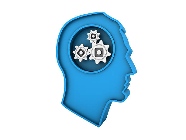 Male Human Head Profile with Gears.
