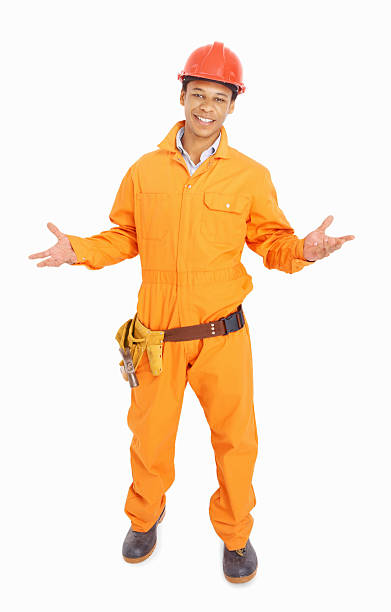 istock Handsome carpenter in uniform isolated on white 182729977