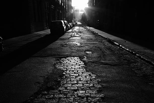 istock Deserted Brooklyn DUMBO Cobblestone Backstreet Sunset Monochrome 182730282