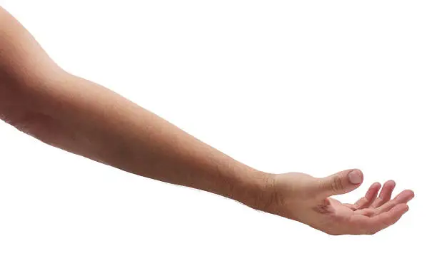 Photo of Arm Reaching Out to Help on White