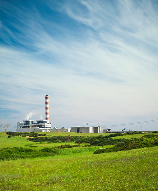 завод на зеленый луг - factory green industry landscape стоковые фото и изображения