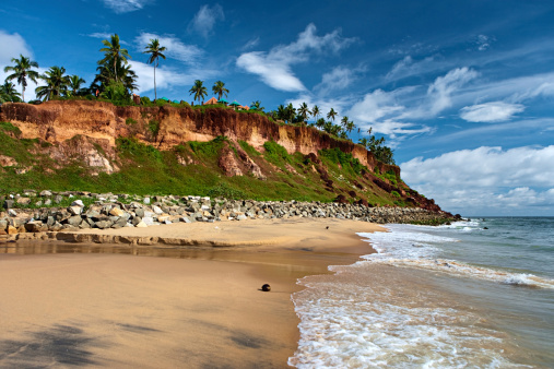 Varkala is the only place in southern Kerala where cliffs are found adjacent to the Arabian Sea. These tertiary sedimentary  formation cliffs are a unique geological feature on the otherwise flat Kerala coast, and is known among geologists as Varkala  Formation and a geological monument as declared by the Geological Survey of India. There are numerous water spouts and spas  on the sides of these cliffs.