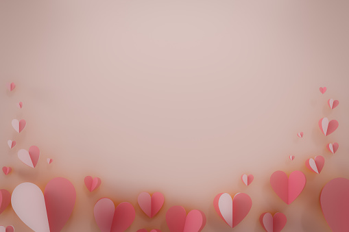 romantic pink hearts for copy space, 3d rendering