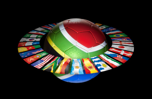 Soccer ball with the flag of Kenya on black background. 3D Rendering