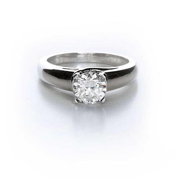 istock Close-up of platinum diamond ring with single stone 182732326