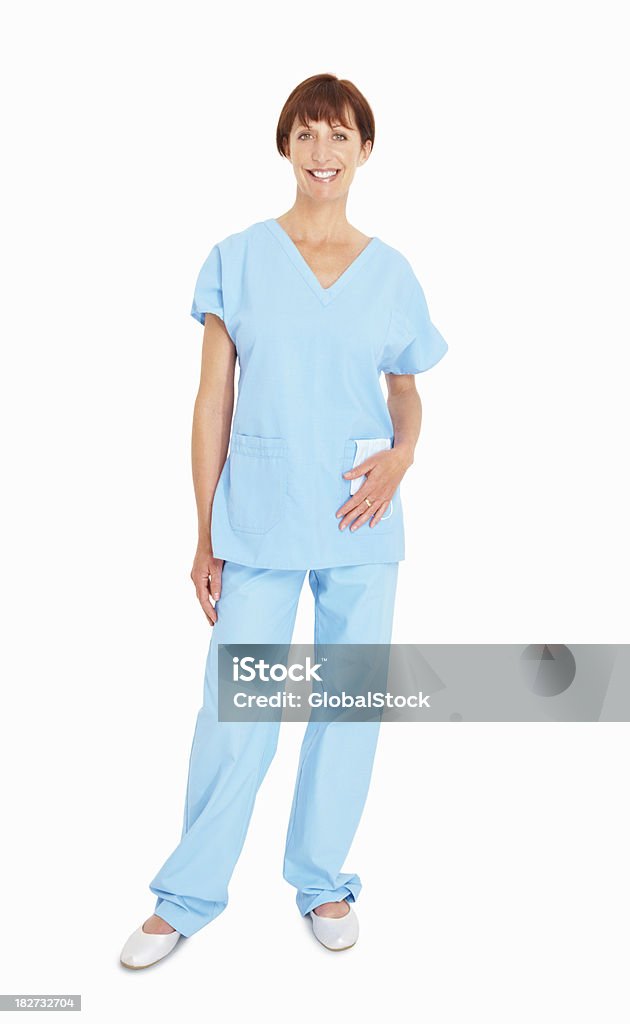 Lächelnd Krankenschwester uniform vor weißem Hintergrund - Lizenzfrei 40-44 Jahre Stock-Foto