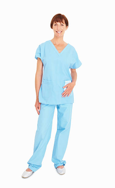 istock Smiling nurse in uniform against white background 182732704