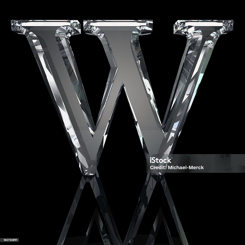 Crystal Letter W Letter W in faceted crystal. 3D render. Typescript Stock Photo