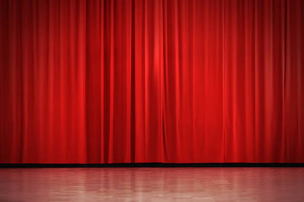 Red curtain Drawn red curtain with stone floor surface. opera photos stock pictures, royalty-free photos & images