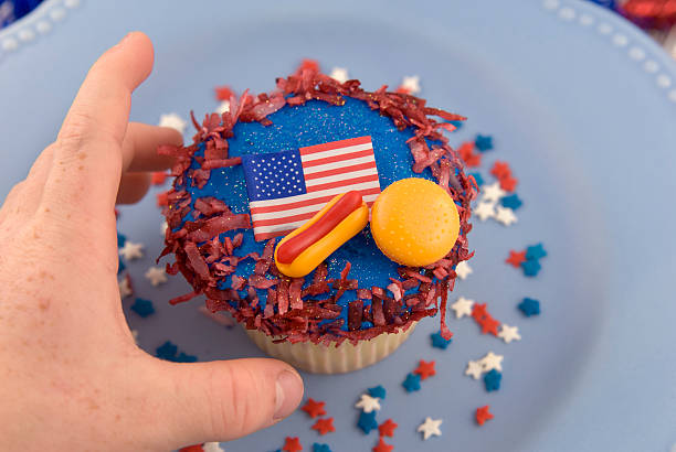 Child Hand & Patriotic Cake, July Fourth & Labor Day Cupcake Background