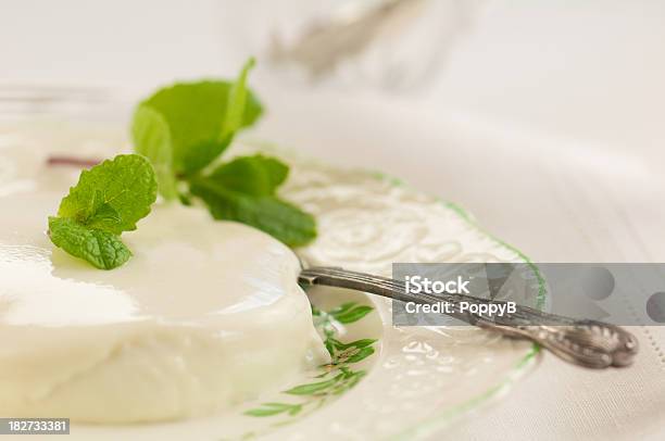 Plate Of Creamy Panna Cotta With Spoon Stock Photo - Download Image Now - Antique, Cream - Dairy Product, Dairy Product