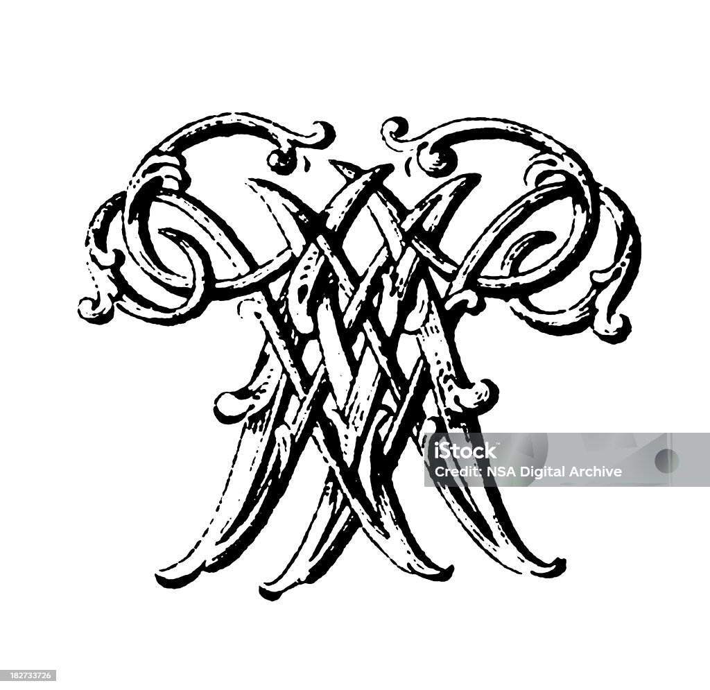 Ornamented Double Monogram | Letters WW "Ornamented double monogram with letters WW (isolated on white). Published in New book on oranamented letters and cyphers (London, 1830) CLICK ON THE LINKS BELOW FOR HUNDREDS SIMILAR IMAGES:" 19th Century stock illustration
