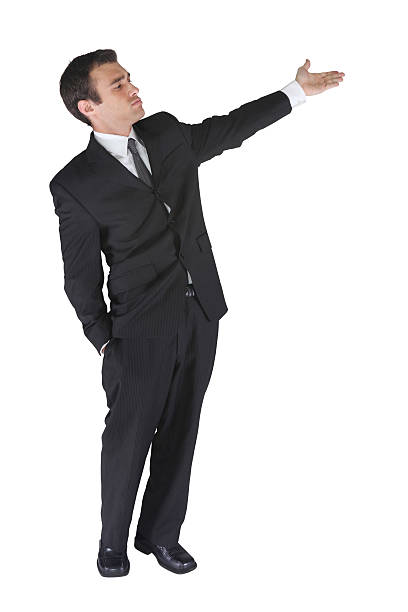 istock Gruff businessman hand up showing something 182733990