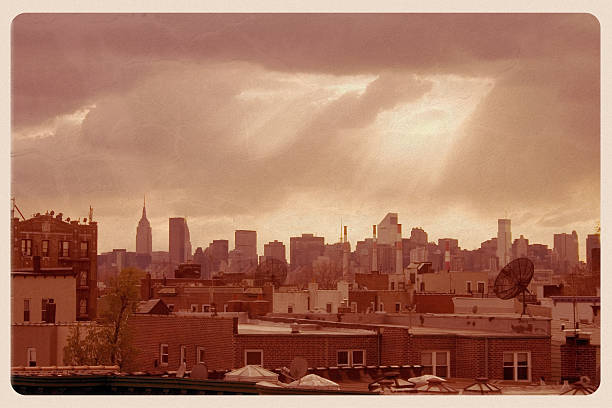 istock Sunset over New York - Vintage Postcard 182734103