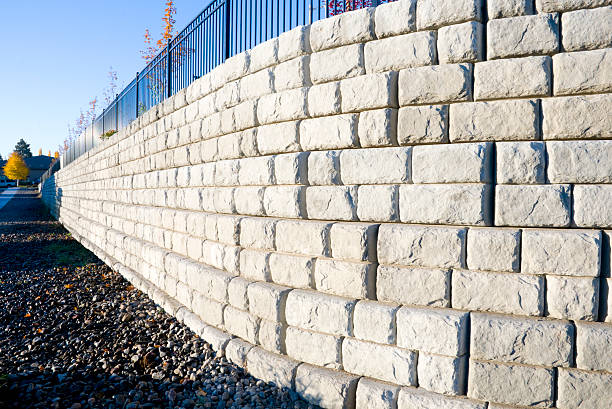 Precast cement block wall stock photo