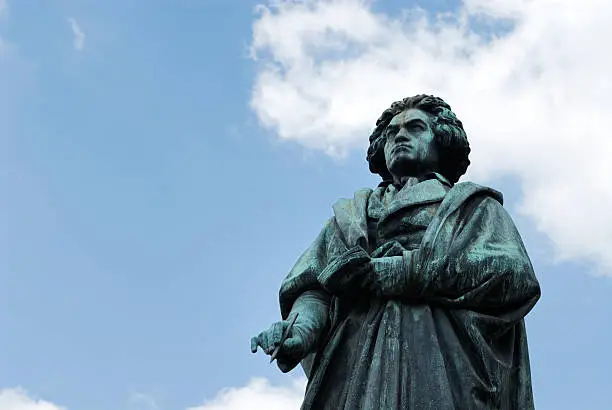 Public statue of Ludwig van Beethoven in Bonn his city of birth. Ludwig van Beethoven (16 Dec 1770 aa 26 March 1827) was a famous German composer and pianist.The monument created by Ernst HAhnel was unveiled 1845 to mark beethoven's 75th birthday.Statues/Sculptures