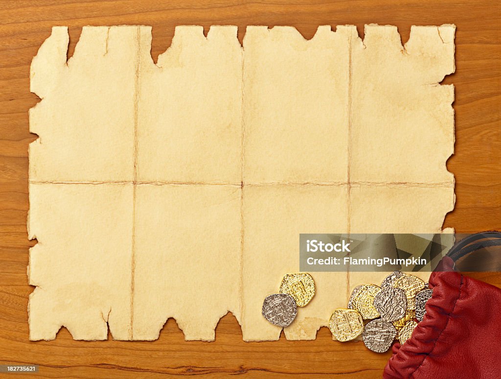 Wanted-cartaz em inglês. Moedas e papel em branco, com espaço para texto. - Foto de stock de Pirata royalty-free