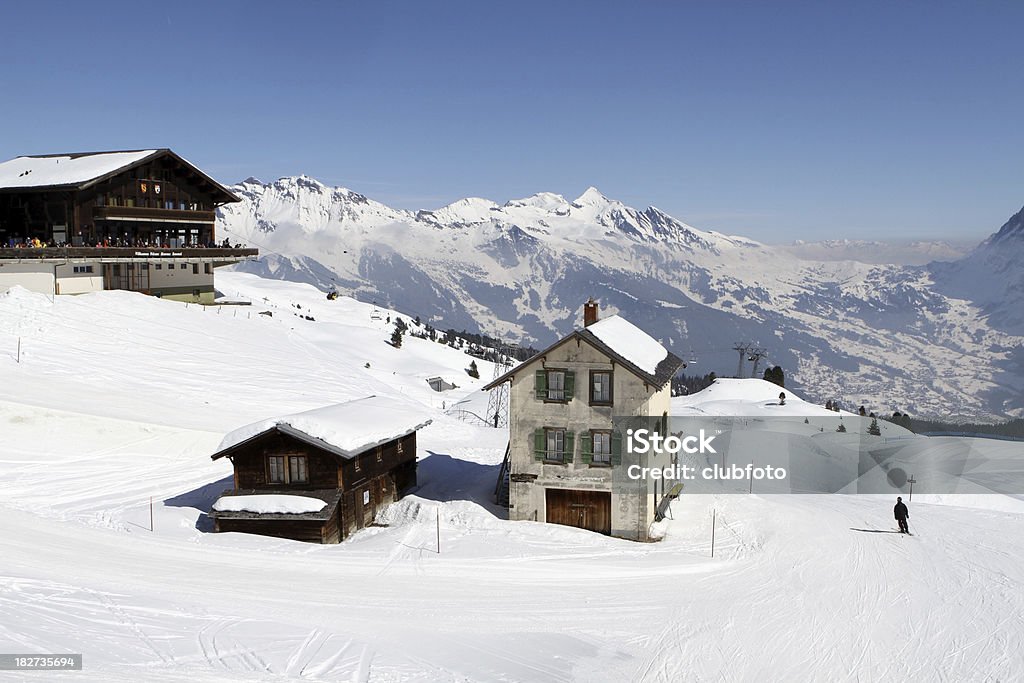 Skiers descendente de la meseta Kleine Scheidegg, cantón de berna - Foto de stock de Actividad después de esquiar libre de derechos