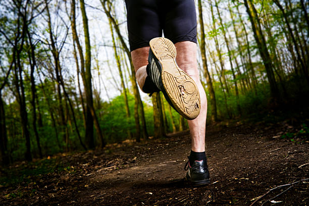 istock Active Senior Male Jogging in the Woods 182736689