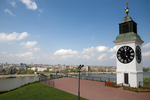 Clock Tower of the Petrovaradin, view of Novi Sad.