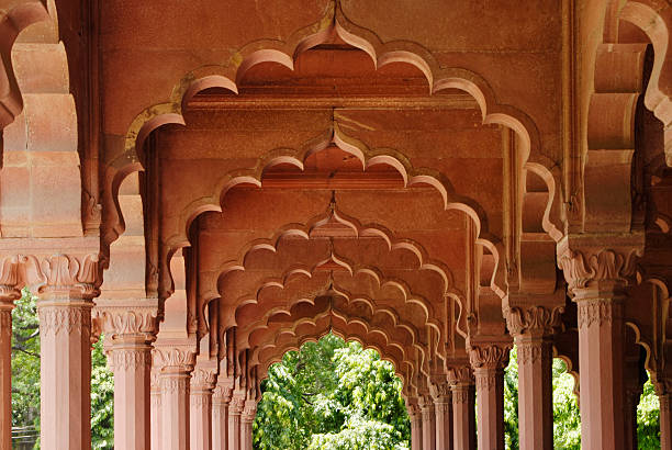 istock Red brick archways and colours at Indian temple 182738329