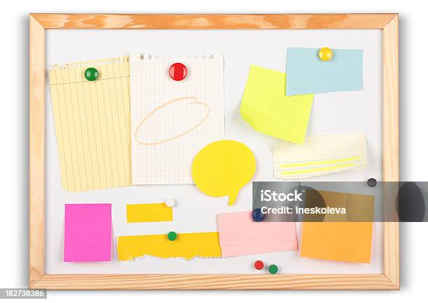 Multiple Items On A Message Board Stock Photo - Download Image Now - Blank, Letter - Document, Magnet