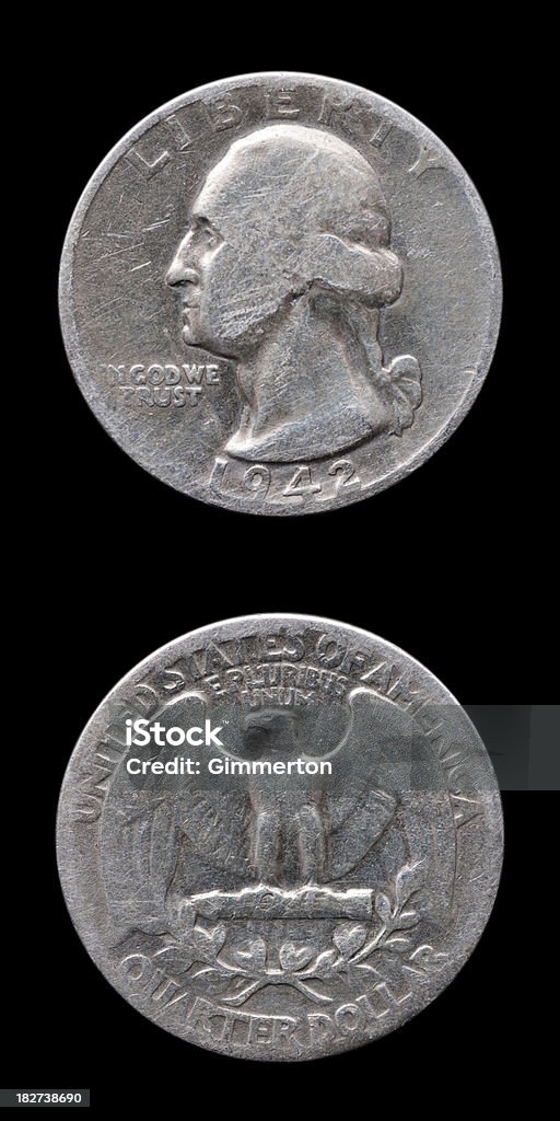 Quarter Dollar USA Silver quarter dollar from 1942 Ancient Stock Photo