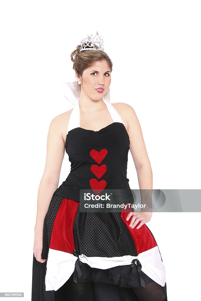 Queen of Hearts Series Young woman in a queen of hearts costume isolated on white.Note: this costume is handmade. Adult Stock Photo