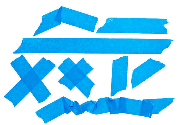 のブルーの粘着性テープ白背景 ストックフォト