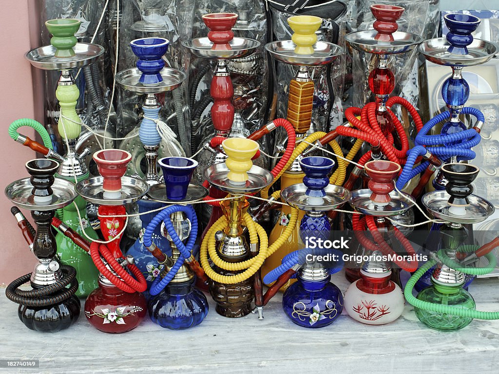 Nargile Colorful Collection "Nargile collection at Athens Flea Market, Monastiraki, Plaka, Greece.related image" Antique Stock Photo