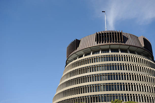 The Beehive The New Zealand Parliament building in Wellington beehive new zealand stock pictures, royalty-free photos & images