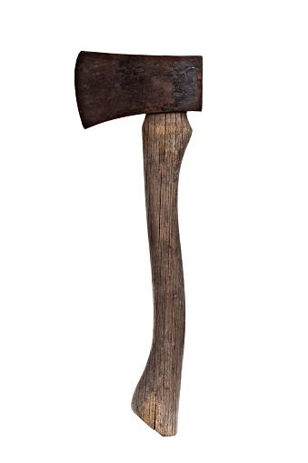 An old weathered and rusted axe. Shot on a white background. XSmall to XXXLarge.