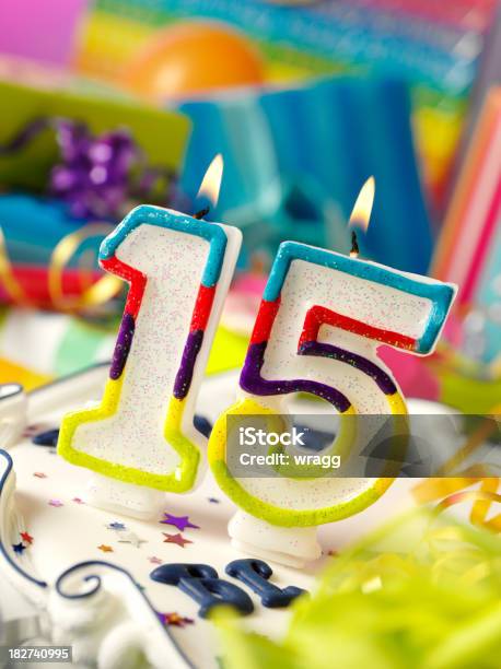 Number Fifteen Birthday Candle Stock Photo - Download Image Now - Birthday, Birthday Cake, Birthday Candle