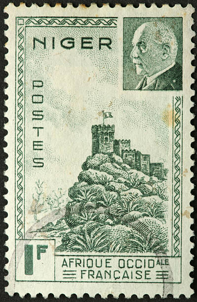 istock hilltop fortress on old Niger stamp 182741494