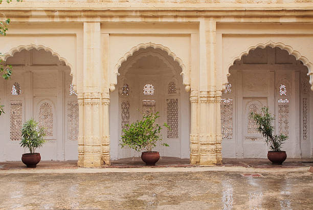 Archways in courtyard inside Mehrangarh Fort Jodhpur Rajasthan India