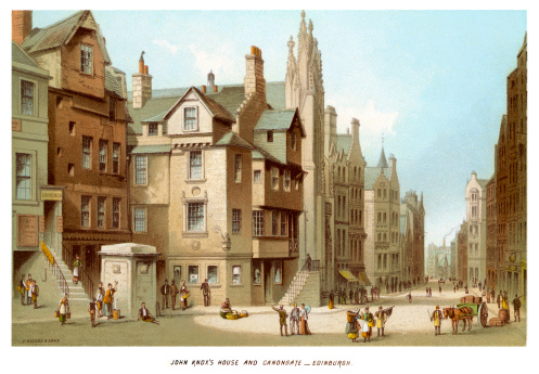 Vintage print of John Knox's House and Canongate Edinburgh Scotland circa 1880