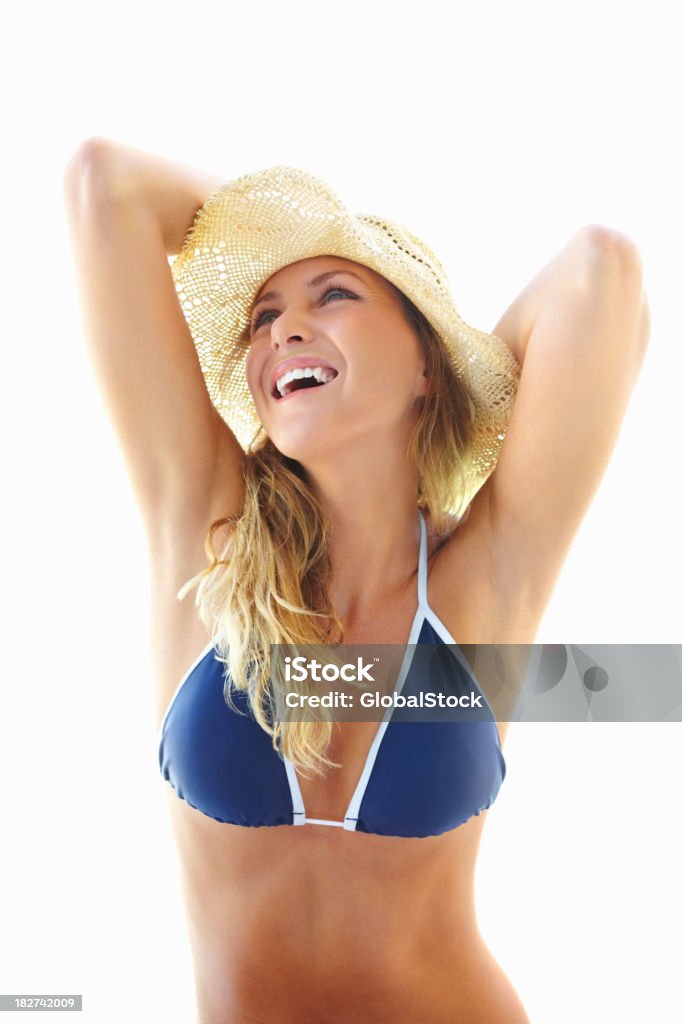 Sexy jovem posando em fundo branco - Foto de stock de Azul royalty-free