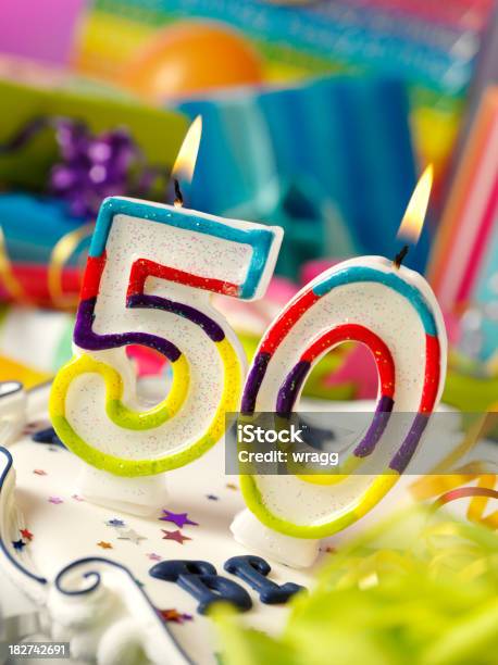 50 Urodziny Świeca - zdjęcia stockowe i więcej obrazów Bez ludzi - Bez ludzi, Biały, Ciasto