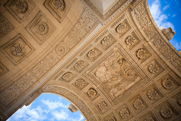 arch detail "Details from the ceiling of the Arc de Triomphe du Carrousel in Paris, France." musee du louvre stock pictures, royalty-free photos & images