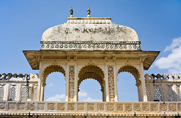 two City Palace gates against blue sky / Udaipur India