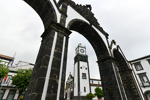 Portas da Cidade, the city symbol of Ponta Delgada in Sao Miguel Island in Azores, Portugal.
