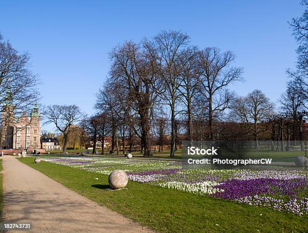 Rosenborg Castle At Spring Stock Photo - Download Image Now - Crocus, Footpath, Blue