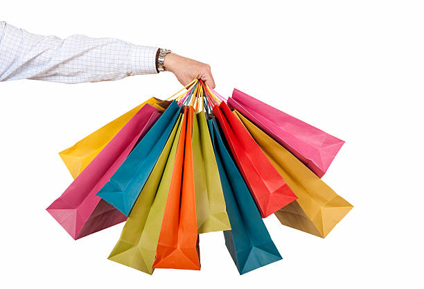 Gift bags in assorted sizes and colors stock photo