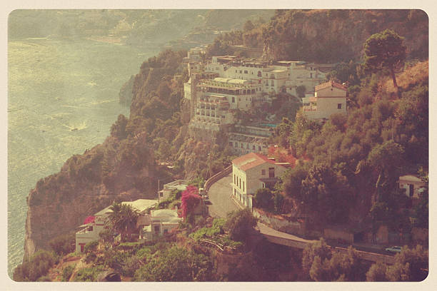 Amalfi Coast Cliffs - Vintage Postcard stock photo