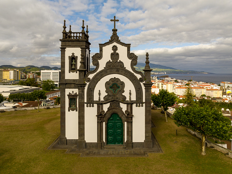 Aerial view of the Hermitage of the Mother of God in POnta Delgada, Azores.