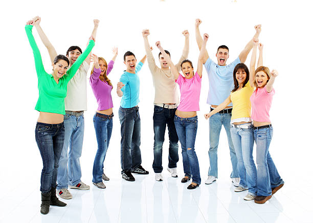 istock Big group of a young happy people screaming together. 182745006