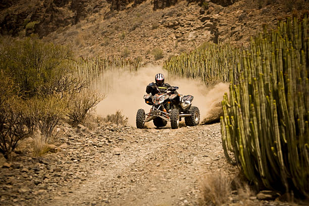 미끄러짐 옆으로 - off road vehicle quadbike motocross desert 뉴스 사진 이미지